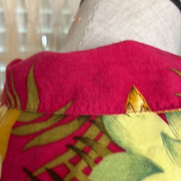 Vintage High Surf rayon Hawaiian shirt medium fuchsia yellow floral - Picture 11 of 16